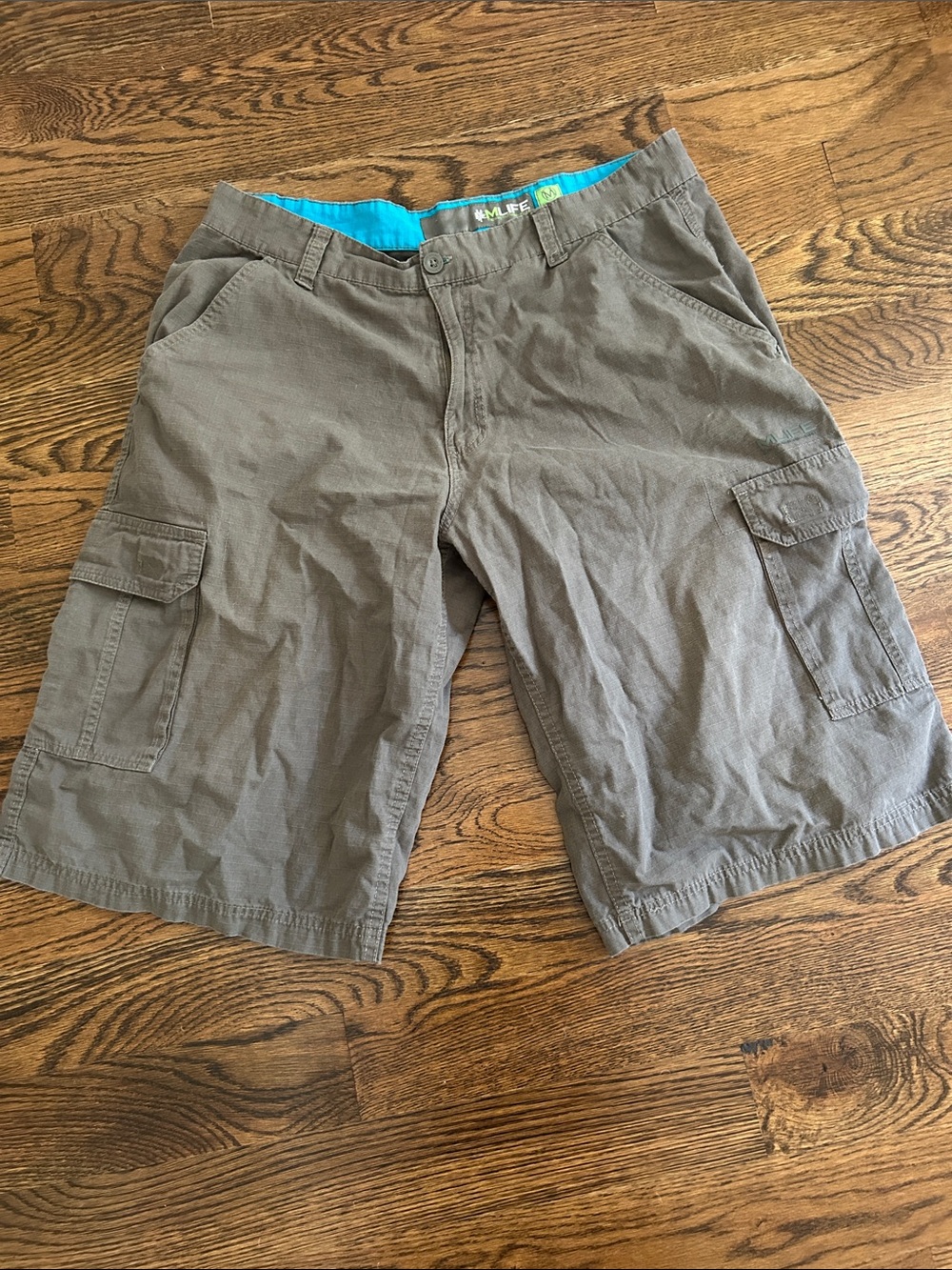 Men's Cargo Shorts in Brown with Turquoise Waist Accent